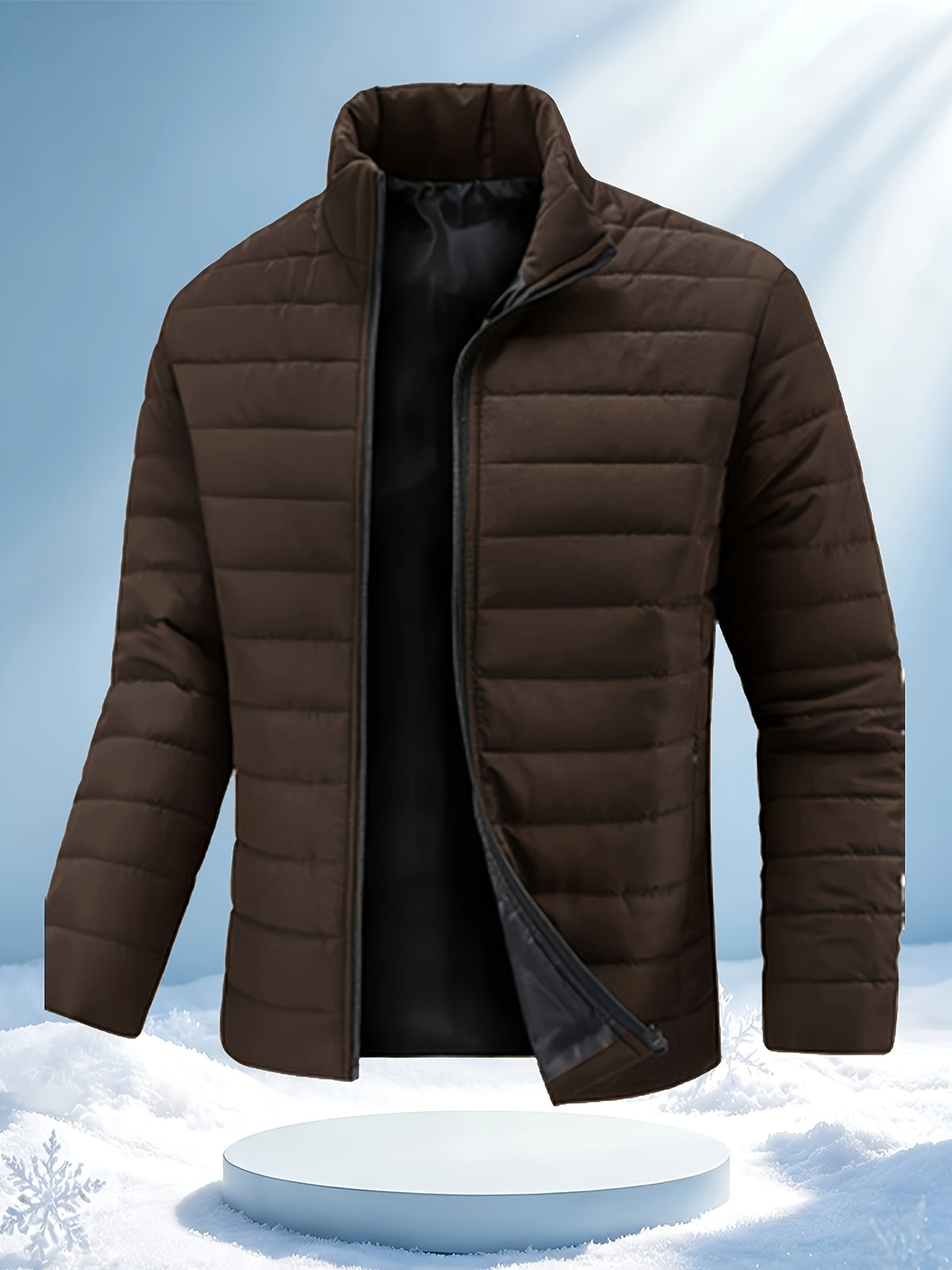 Men's Winter Warm Windproof Jacket with Stand Collar and Zippered Pock