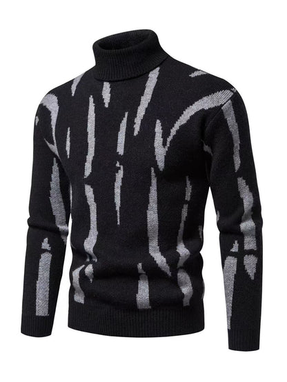 Men'S Zebra Print Turtleneck Knitted Sweater for Casual Warmth in Autumn And Winter
