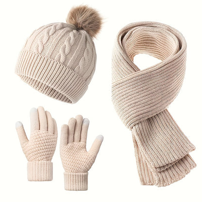 3pcs Set - Adult Warm Set Winter Hat Scarf Gloves, a Three-In-One Comfortable Set Integrating Hat And Scarf, Cold And Frost Protection, Suitable for Daily Commute, Shopping And Outdoor Activities