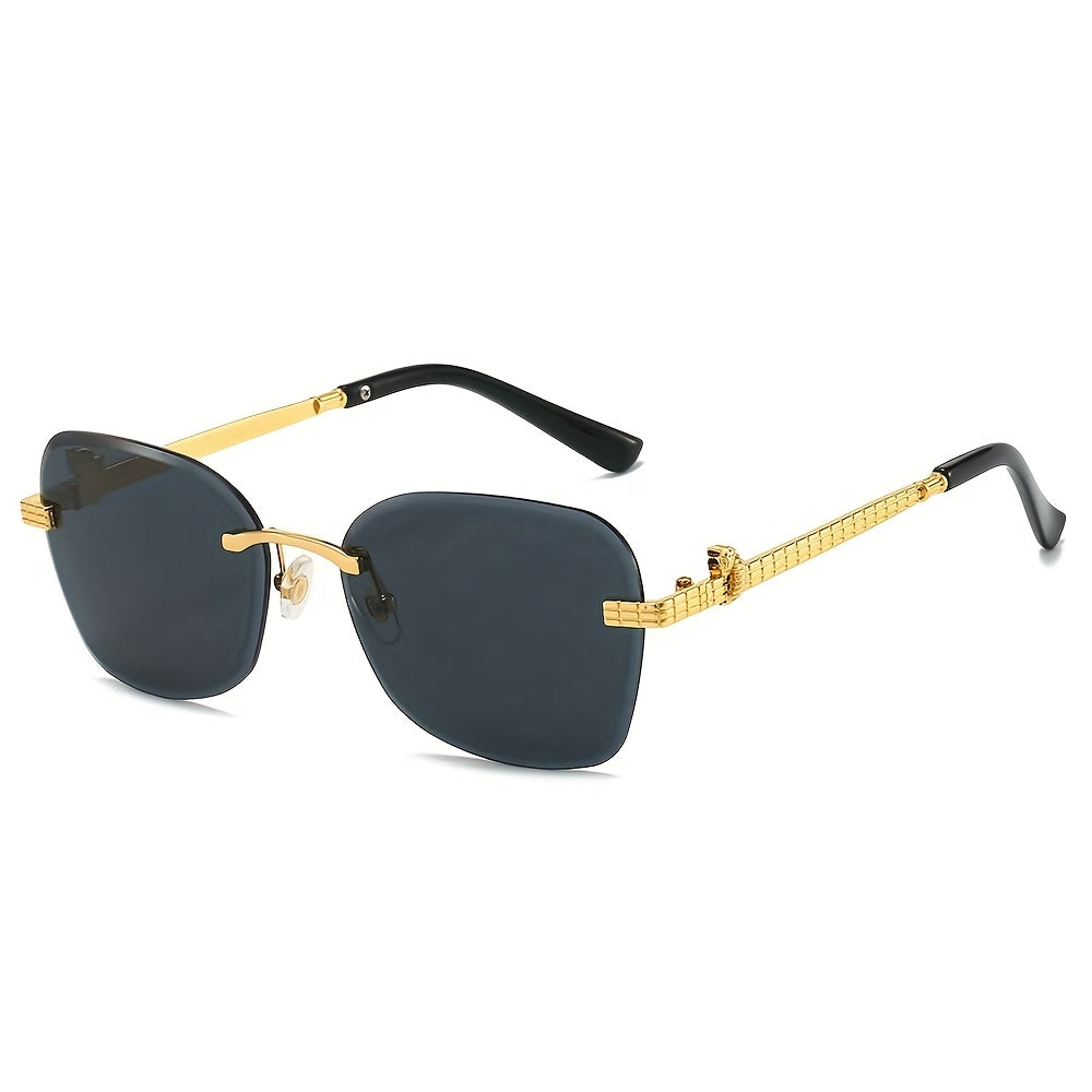 1 Pair Photochromic Square Fashion Glasses with PC Lenses & Golden-Tone Metal Frame - Transition Photochromic Lens Glasses, Rimless Design, Ideal for Trendy Men & Women, Perfect for Daily Wear & Gifting, Fashion Glasses|Squar