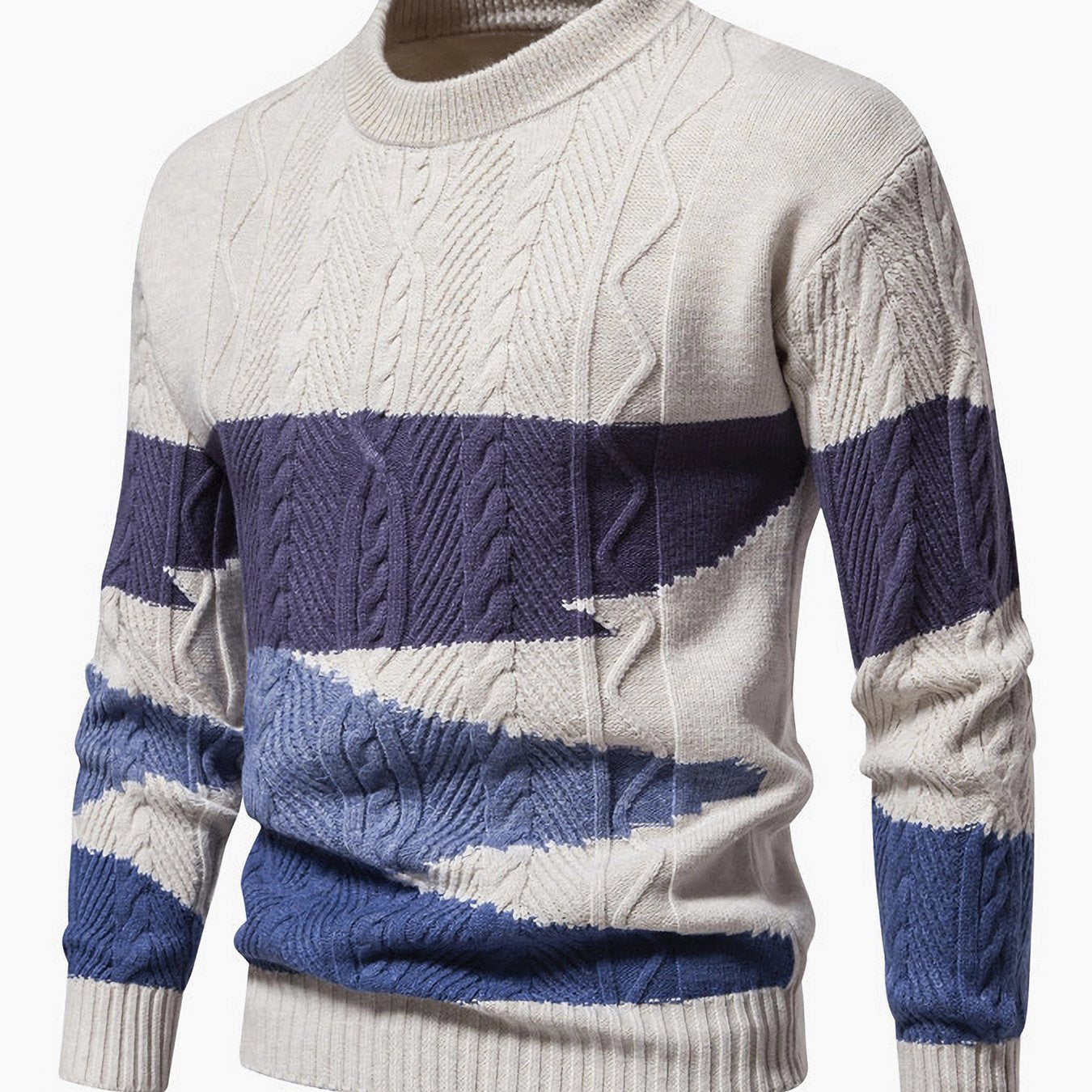 Տղամարդու ձմեռային տաք, հաստ տրիկոտաժե սվիտեր՝ գունավոր բլոկներով կլոր վզնոցով և թևքով, առօրյա և հարմար երեկոյան ժամադրությունների համար, լվացքի մեքենայով լվացվող սվիտերներ եղանակի համար