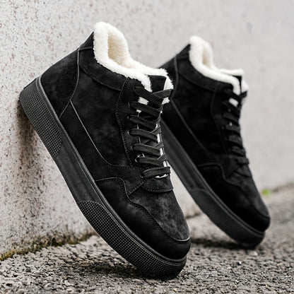 Men's Winter Warm Mid-Top Sneakers - Heavy-Duty Insulated Ankle Shoes with Thick Traction PVC Sole, Upper & Grey/White Beige Lining for Outdoor, Hiking, Skateboarding & Casual (Cold Weather) - Lace-Up Boots, Shoes For Men