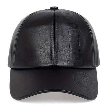 1pc Men's British PU Leather Baseball Cap Adjustable Breathable Casual Hat Spring/Summer/Autumn/Winter Hat Christmas Gift
