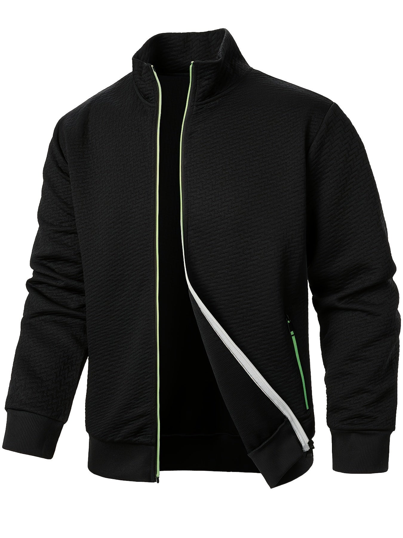 Men's Casual Zip Up Jacquard Jacket, Chic Stand Collar Coat for Spring Fall, Autumn And Winter, Hoodie Top