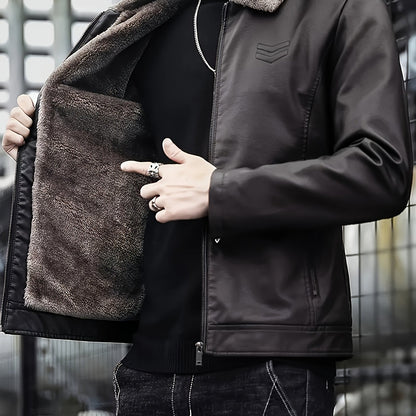 Siji Dou OBM տղամարդու վերարկու, նոր աշնանային/ձմեռային բրդյա ծածկույթով բաճկոն՝ արհեստական ​​մորթուց օձիքով, նորաձև առօրյա բաճկոն տղամարդկանց համար