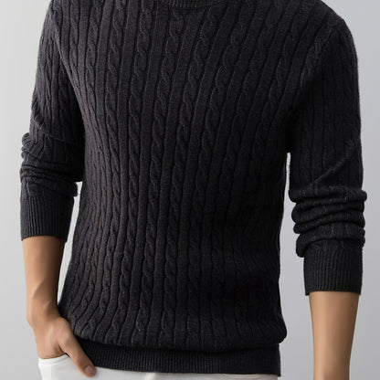 Men's Thick Winter Knit Sweater - High-Elastic Breathable Round Neck Pullover with Cross-Over Collar & Asymmetric Hem, Warm Casual Sweater for Fall/Winter, Machine Washable (Suitable for Daily Wear, Parties, Skiing) - Non- So