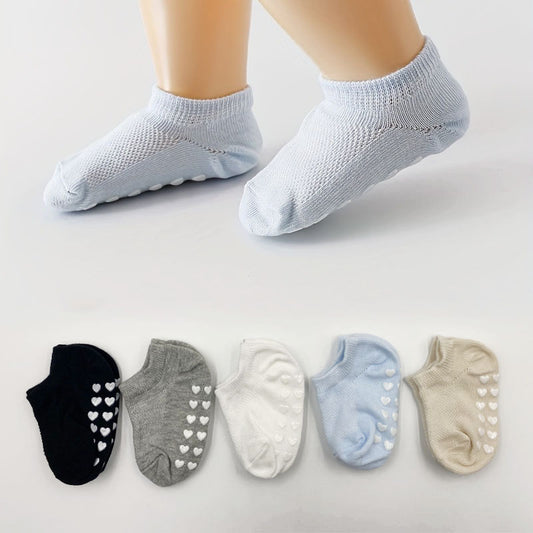 5 Pairs of Heart-Patterned Non-Slip Socks for Baby Boys And Girls, Perfect for Infants Learning to Walk, Comfortable And Breathable Cute Short Boat Socks, Suitable for Babies, a Great Valentine'S Day Gift.