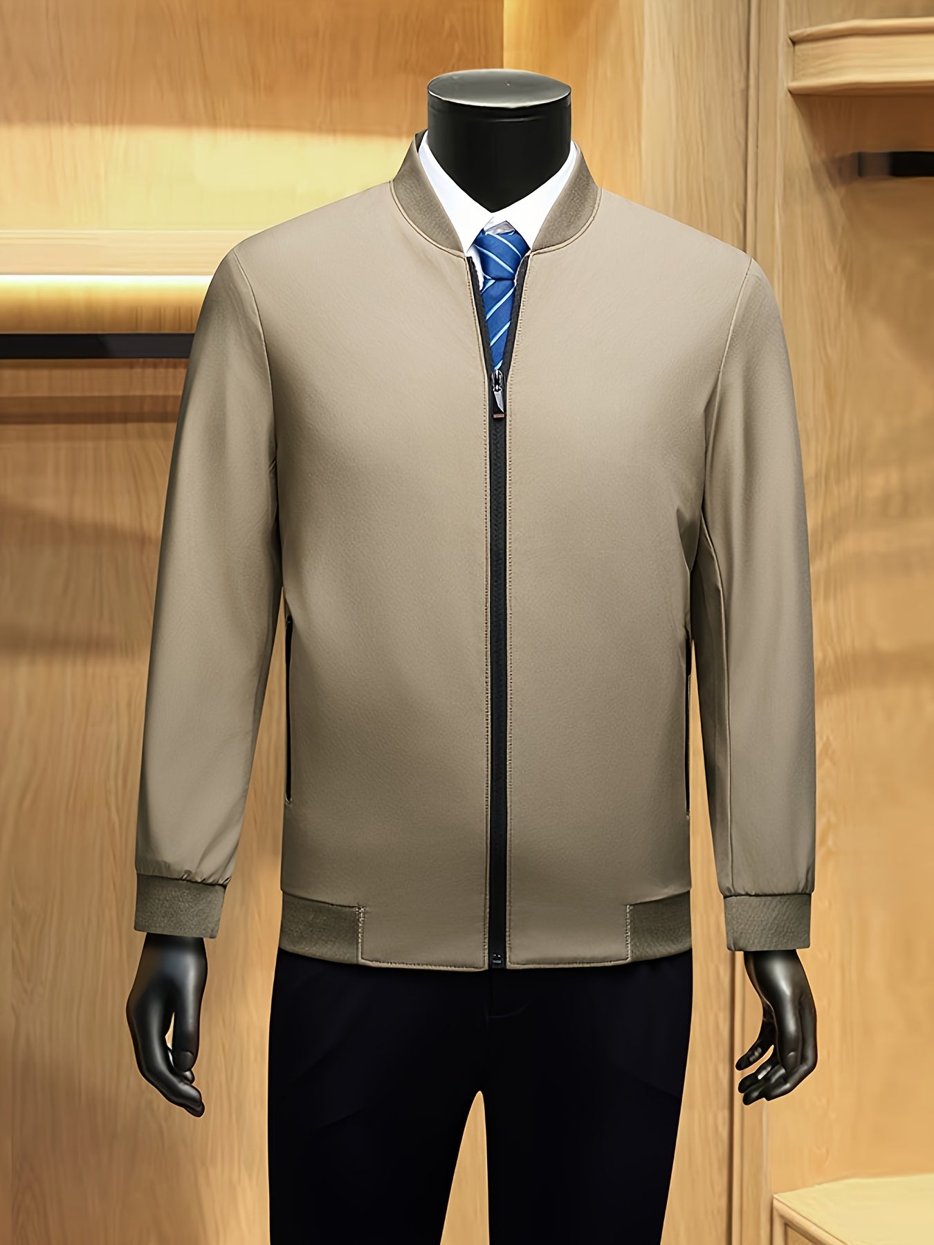 Men's Solid Burgundy (or other colors available) Slim-Fit Full-Length Zip-Up Jacket - Lightweight Business Casual Coat with Full-Length Zipper Closure, White Collar & Full-Length Zip Jacket for Office, Semi-Formal & Semi-Prof