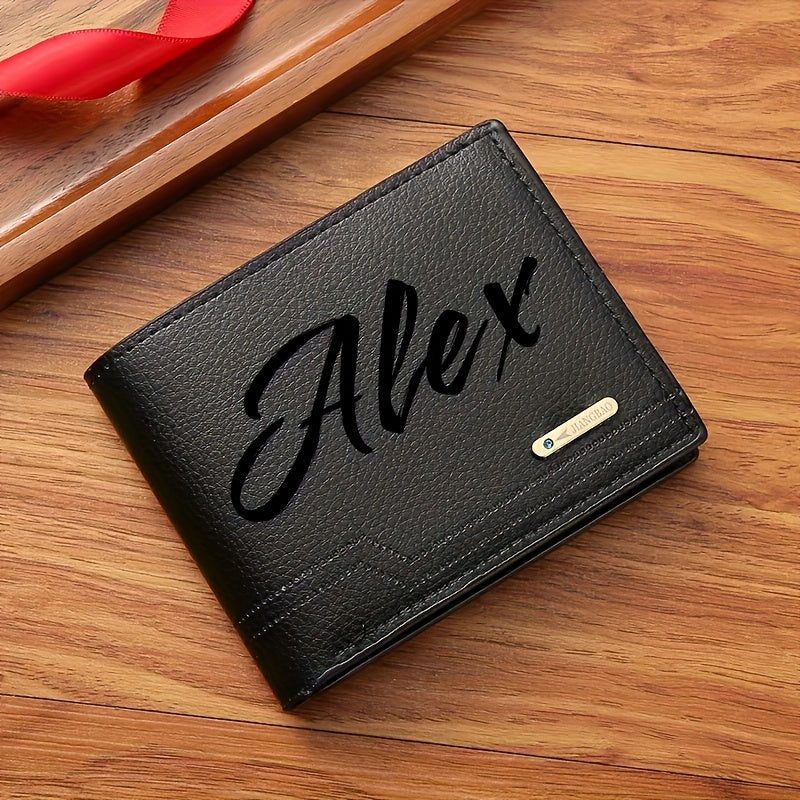 [Customization] Personalized Customized Letter Solid Color Men's Wallet, Black Fashion Foldable Card Bag, Casual Men's Change Storage Bag, Suitable for Husband, Bag Birthday Gift, Holiday Anniversary Gift
