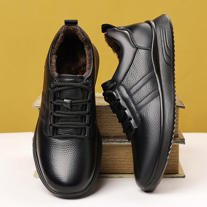 Men'S Fleece Lined Sneakers | Simple Panel Design, Heel Pull Tab, Trendy Casual Shoes for Campus Life and Dating, Low Top, Genuine Faux Leather Upper, Fabric Insole and Inner Material, Solid Color