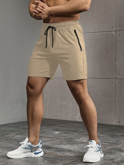 Super Thin Men's Casual Simple Style Comfy Shorts, PERFORMANCE Letter Print Home Pajamas Bottom With Zipper Pockets And Drawstrings, Men's Summer Outdoor Fitness Clothing
