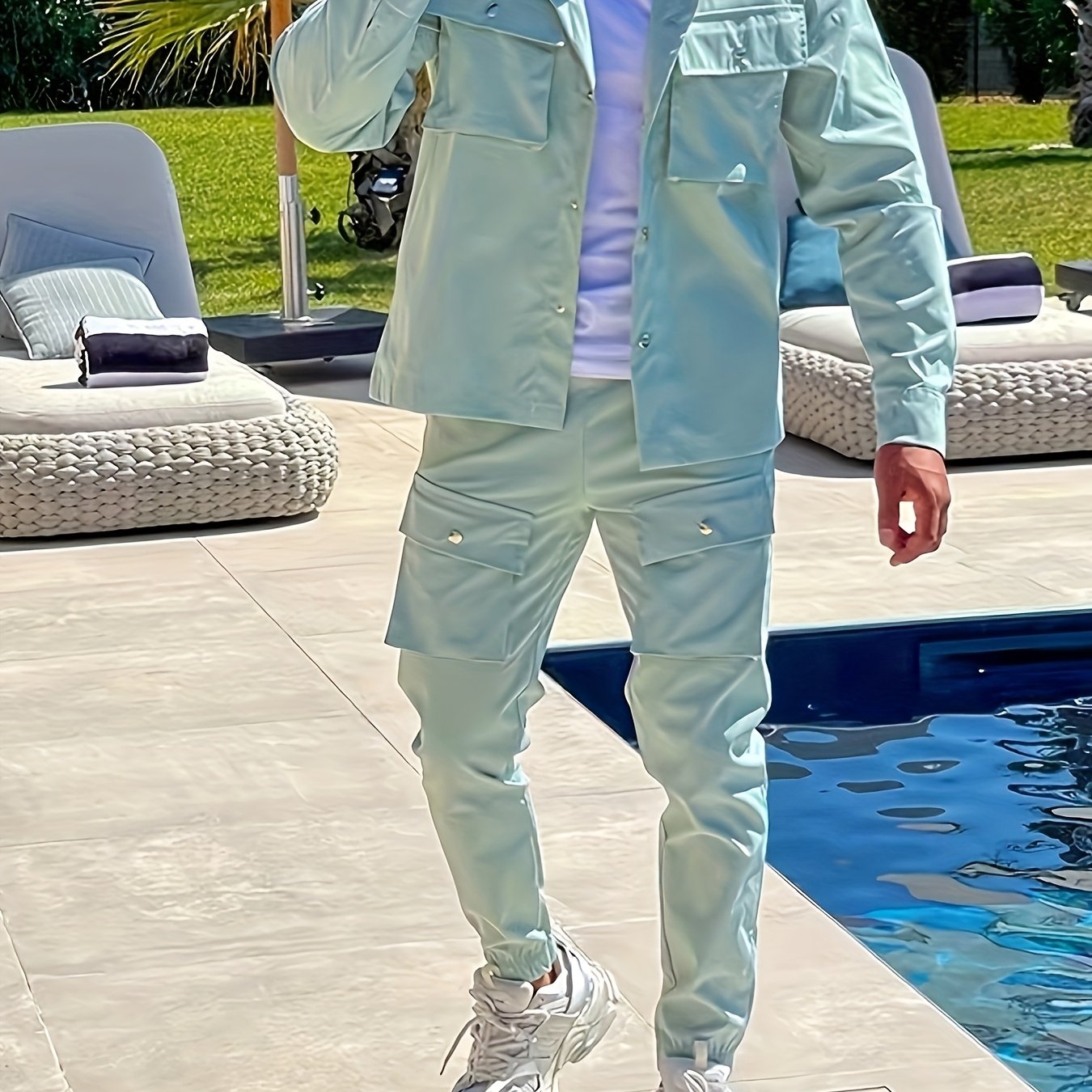Men'S Casual Polyester Suit Set, Solid Color, Non-Stretch, Regular Fit, with Lapel Collar, Pocket Details, for Hiking, Daily Wear, and Special Occasions, Spring/Fall, Fall/Winter