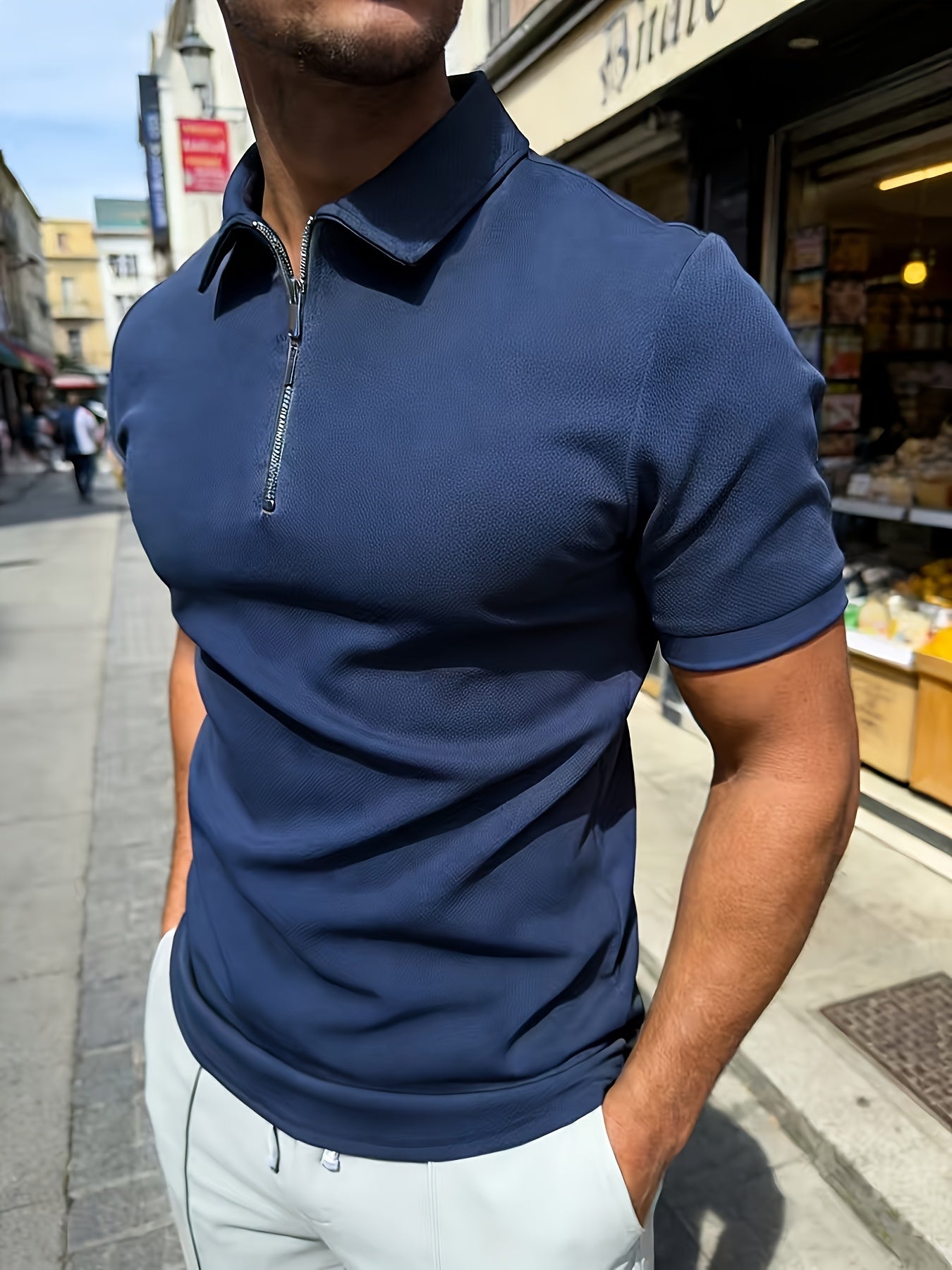 New Style Half-zip Short Sleeve, Casual Fashion Quick-dry Breathable Lapel Short Sleeve, Popular Men's Top - ayq