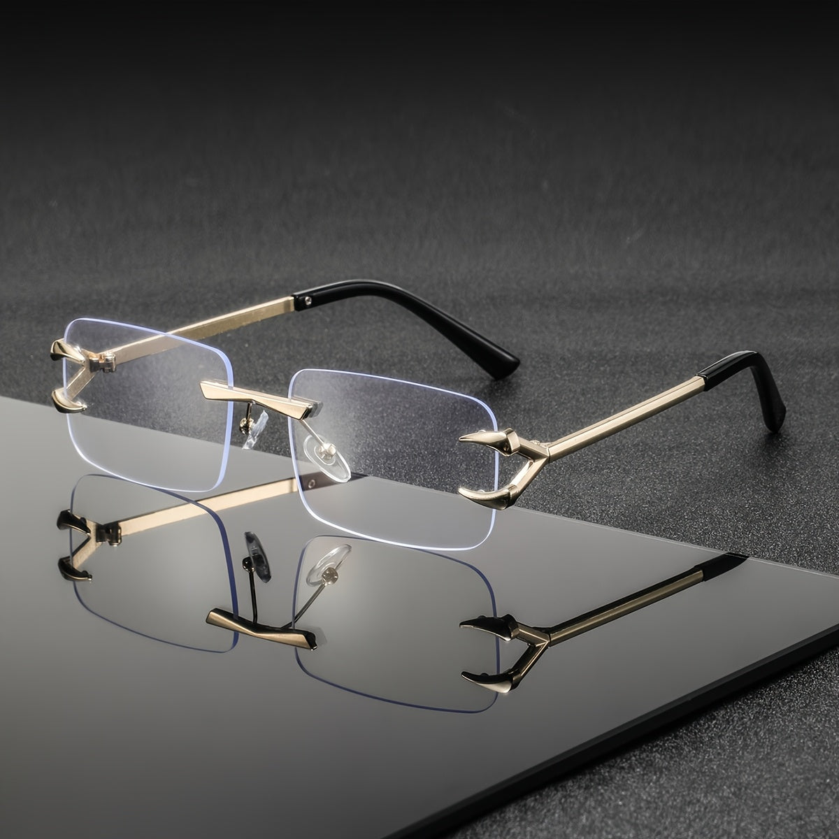 Men's Metal Square Rimless Glasses Vintage Zinc Alloy Frames