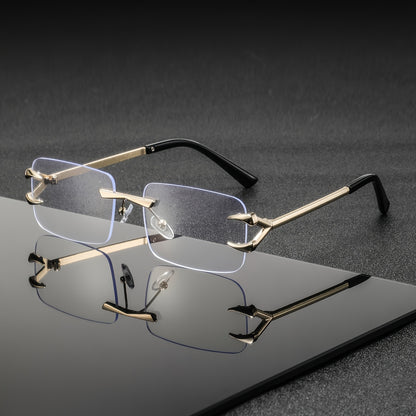 Men's Metal Square Rimless Glasses Vintage Zinc Alloy Frames