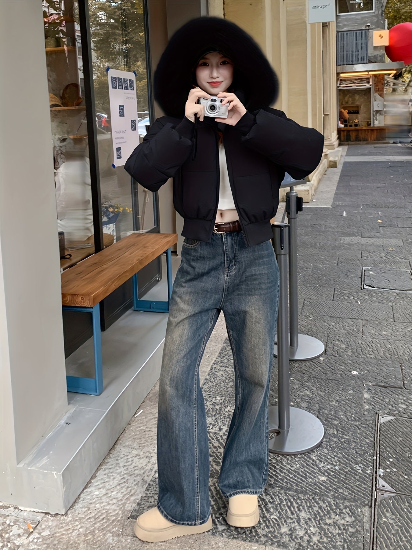 Women'S Winter Jacket - Elegant Short Coat with Detachable Hood, Zippered Pockets, Warm Outerwear for Cold Weather, Office, Parties, Everyday - Chic Winter Clothing for Women, Party Wear, Sleek Design, Cozy Lining, Fashioncon