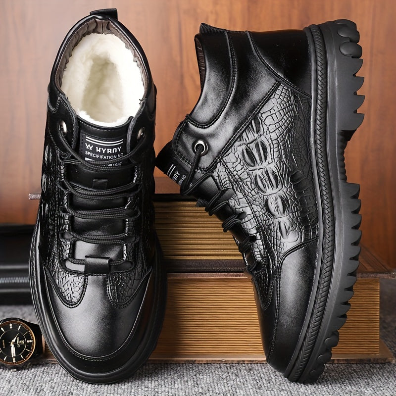 Men's Slip-On Ankle Snow Boots with Plush Lining & Thick Rubber Sole - Thermal Insulated Winter Boots, Microfiber Upper, Cushioned PU Insole, Solid Color Design for Cold Weather, Winter Shoes