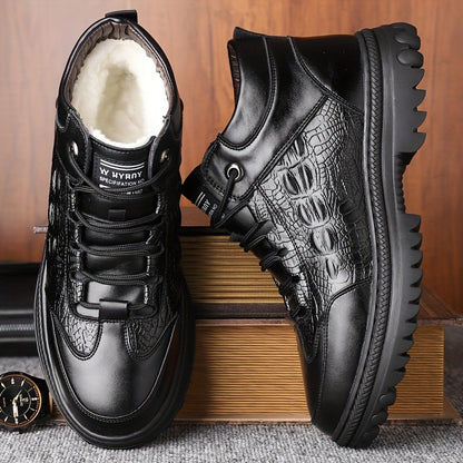 Men's Slip-On Ankle Snow Boots with Plush Lining & Thick Rubber Sole - Thermal Insulated Winter Boots, Microfiber Upper, Cushioned PU Insole, Solid Color Design for Cold Weather, Winter Shoes