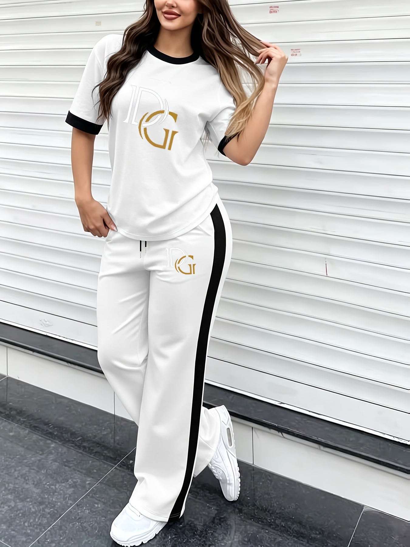 Women's Casual 2-Piece Set, Loose T-Shirt & Wide-Leg Pants