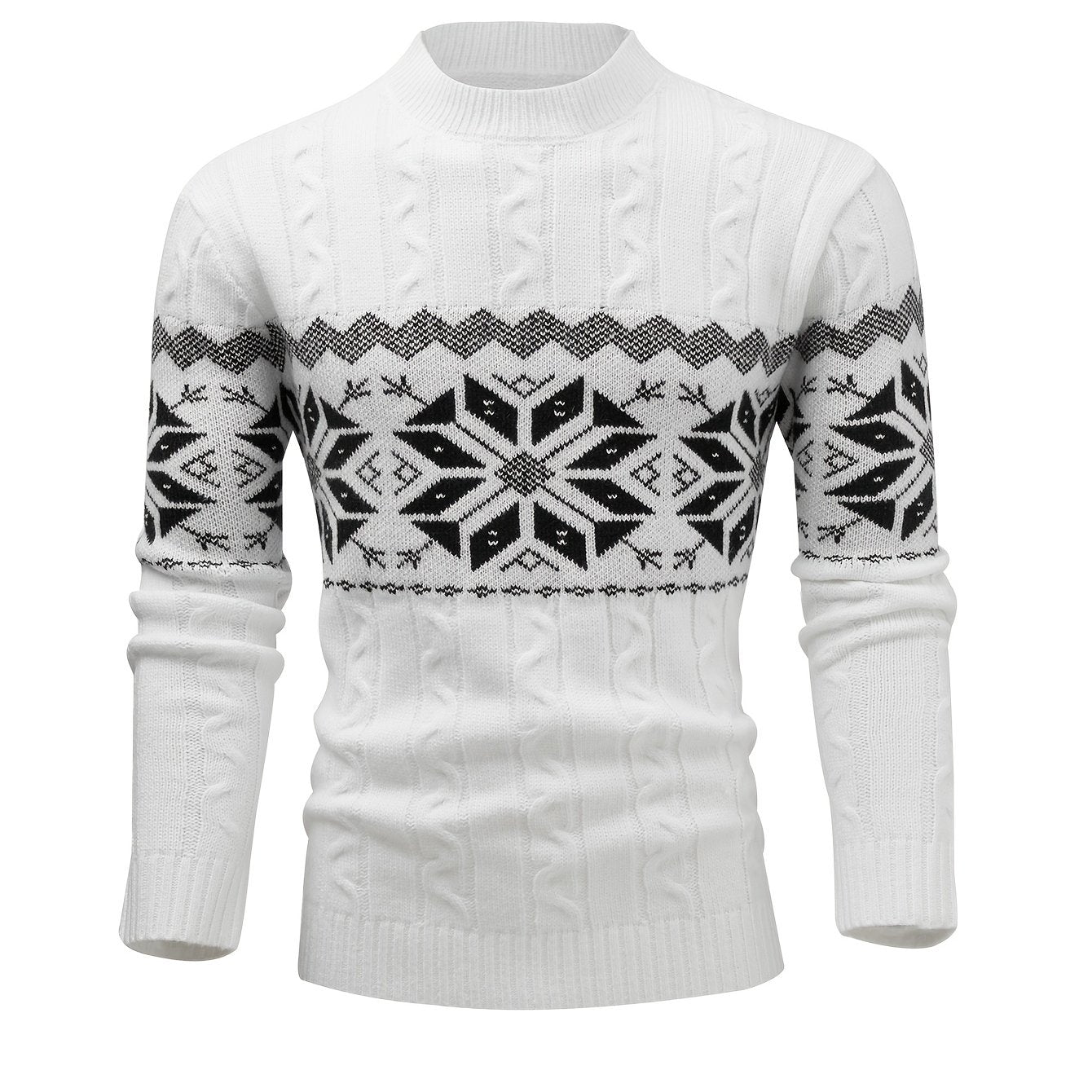 Men's Slim-Fit Cable Knit Sweater - Winter Warm Pullover with Geometric Corduroy Clasp (Adjustable Rope), Round Neck Long Sleeve Casual Sweating for Fall/Winter Layering - Hand Washable Knitwear for Smart-Casual Outfits (Not