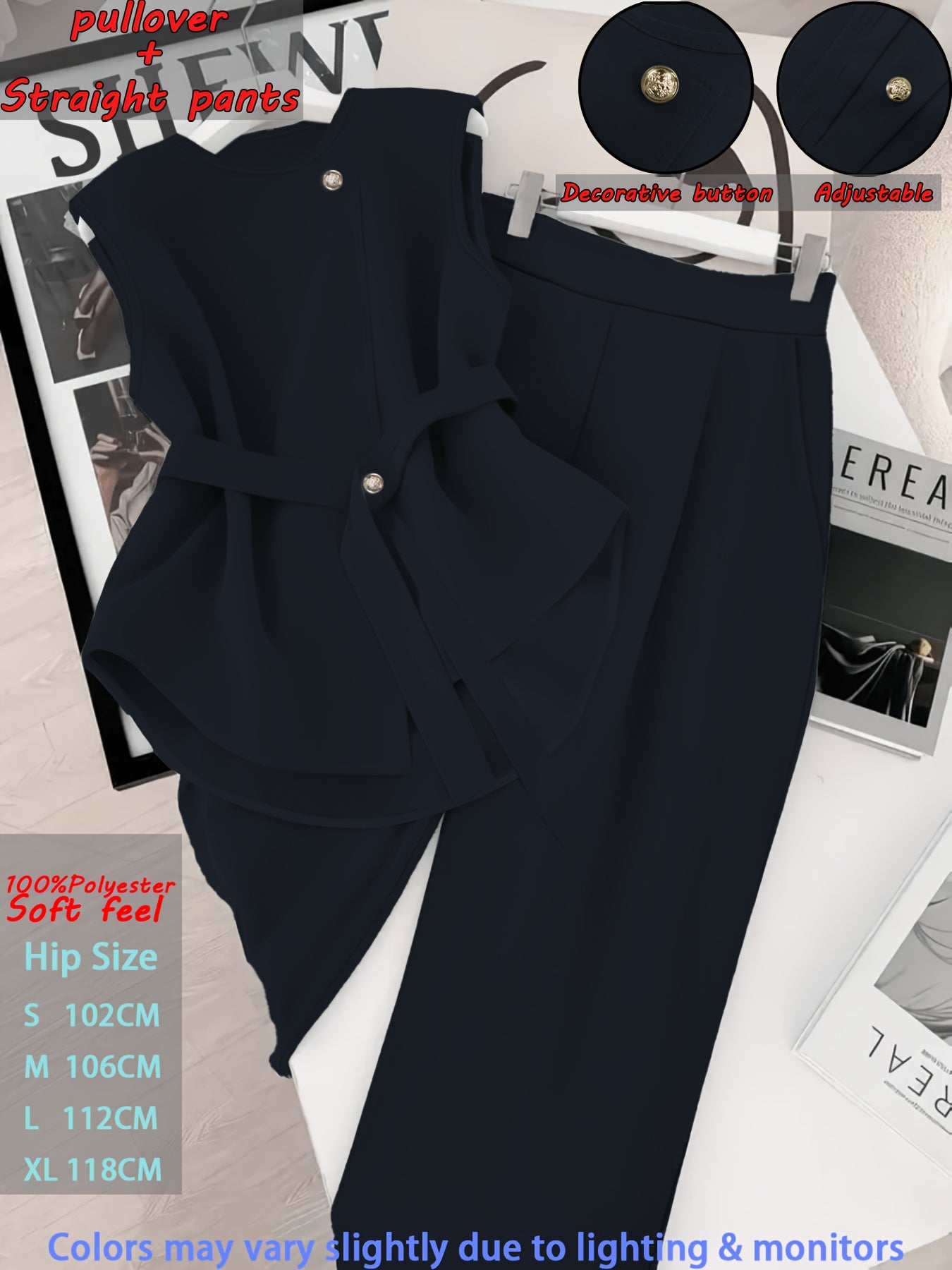 Women's Elegant Two-Piece Sleeveless Pullover Set with Adjustable Wais