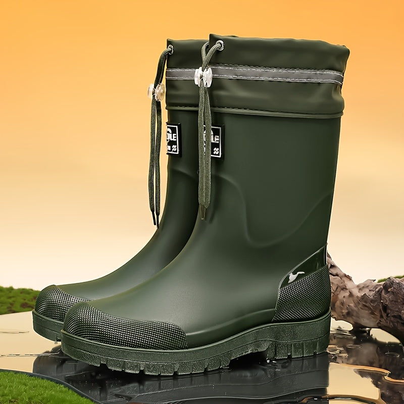 Men's Lightweight Rubber Rain Boots Casual Mid-Calf Style