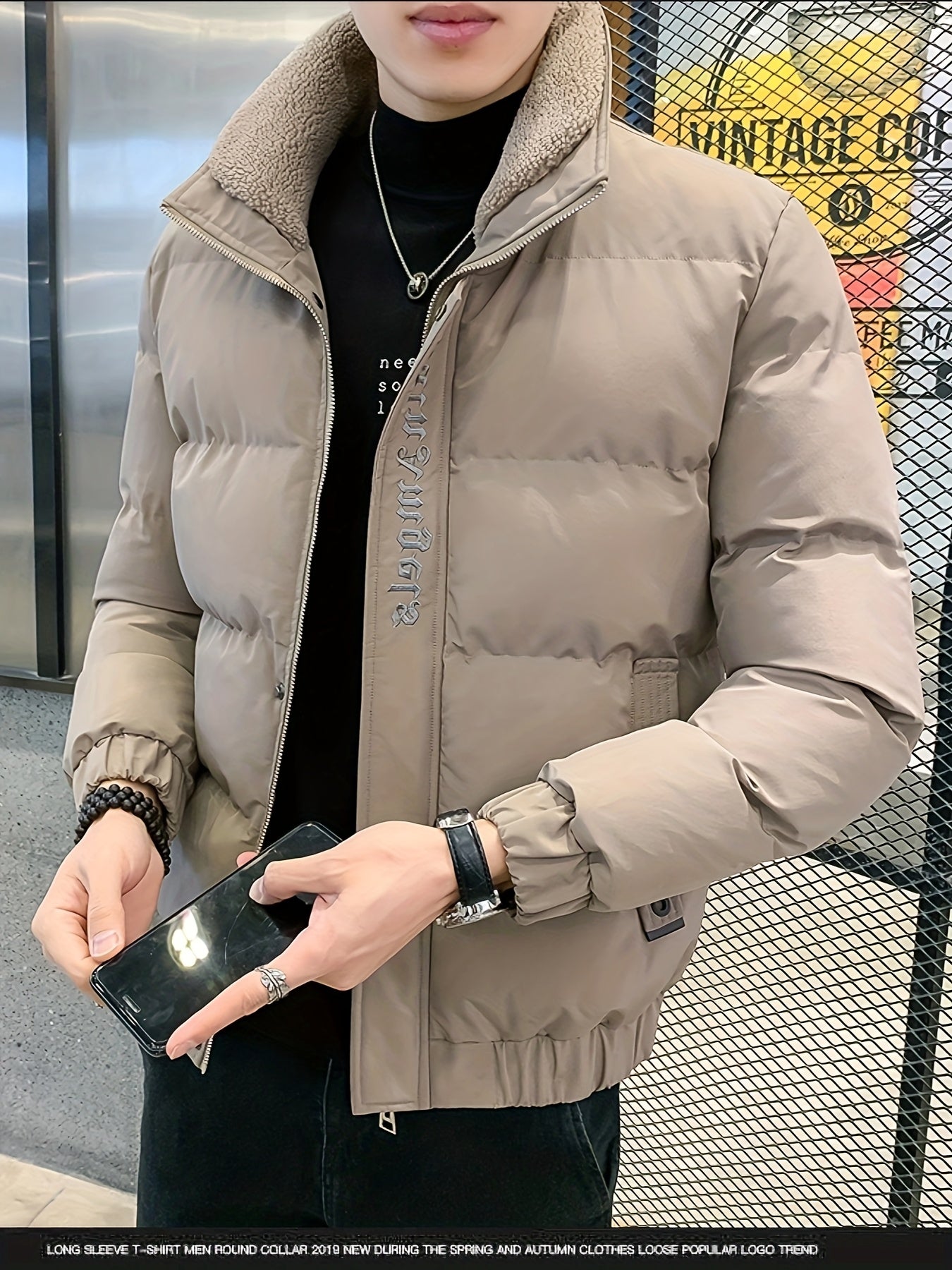 Տղամարդու ձմեռային բաճկոն - հաստ, տաք և նորաձև՝ կայծակաճարմանդով և գրպաններով, սև, ազատ չափսի՝ ցուրտ եղանակի համար, ձմեռային հագուստ