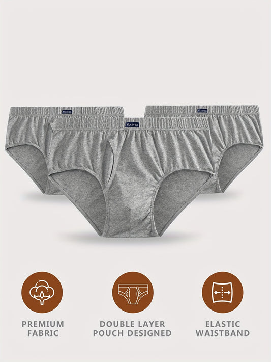 Men's Mid-Rise Cotton Stretch Briefs - Soft, Breathable 3-Pack - ayq