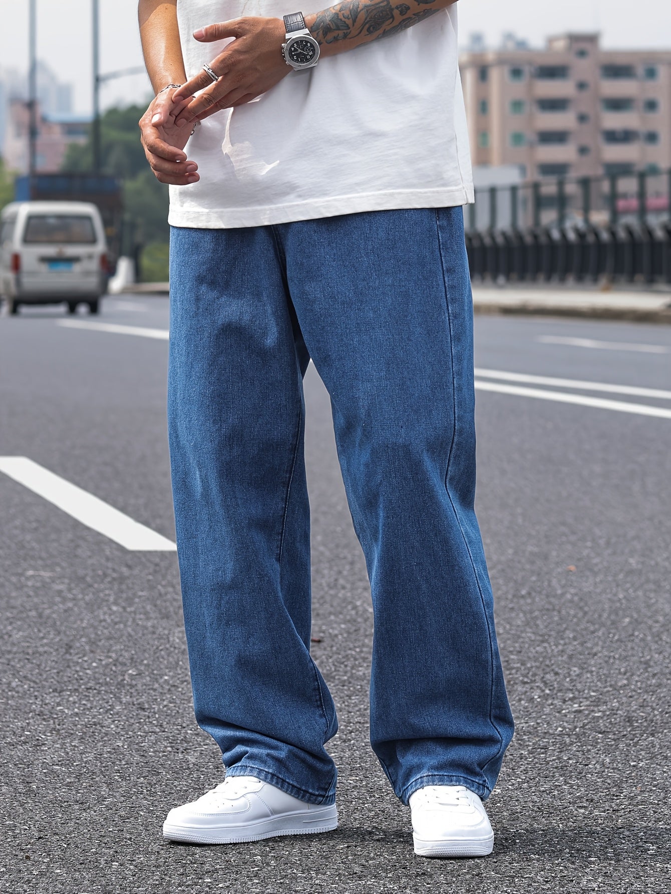Men's Casual Denim Jeans - Solid Color, Rayon Blend, Non-Stretch Fabric, Machine Washable
