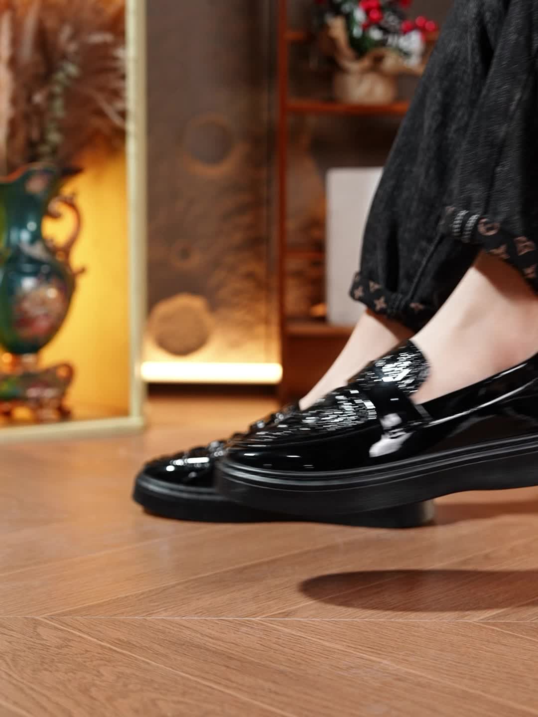 Men'S Black Business Casual Shoes, New Stylish Glossy British-Style Formal And Casual Footwear for Spring 2026 - ayq