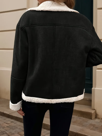 Սև կոճակներով առջևի բաճկոն, փափուկ թեդի հյուսվածքով, լվացքի մեքենայով լվացվող տաք վերարկու՝ ամենօրյա և պաշտոնական առիթների համար, ոճային դիզայն՝ էլեգանտ կտրվածքով, բրդյա շերտով փափուկ գործվածք, գրասենյակային հագուստ, դասական տեսք, նորաձև ձմեռային հագուստ