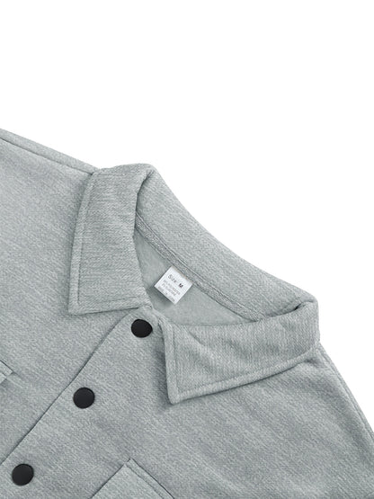 Men's Solid Color Lined Workwear Shirt Jacket with Snap Buttons