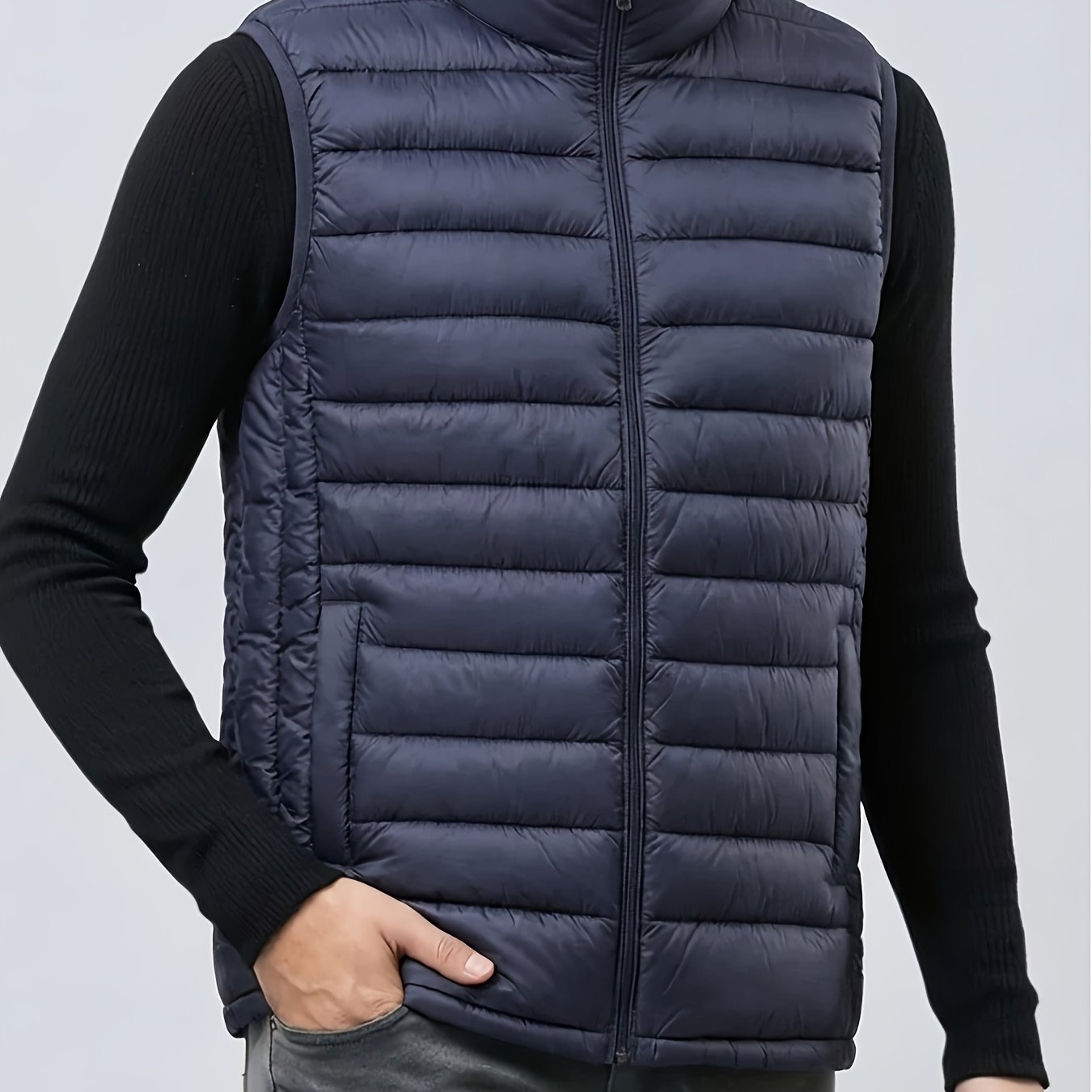 Fall/Winter Men'S Lightweight Jacket/Collar Vest- Fiber Vest, Side Pocket Jacket, Men'S Coat, Active Lifestyle Vest, Spring College Wear, Autumn Winter Spring Coat, Mature Look - ayq