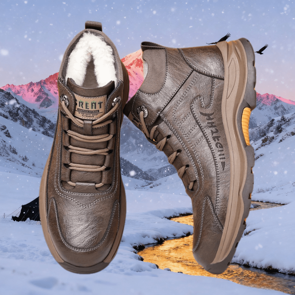 Men's Full-Grain Leather Plush-Lined Casual Winter Sneakers