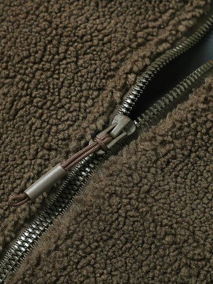 Men'S Heavyweight Fleece Jacket - Thermal Winter Coat with Stand Collar, Zipper Closure, Front Pockets - Brown/ - Cold Weather Outerwear for Everyday & Formal, Winter Jacket, Casual Outerwear, Durable Polyester, Seasonal Fash