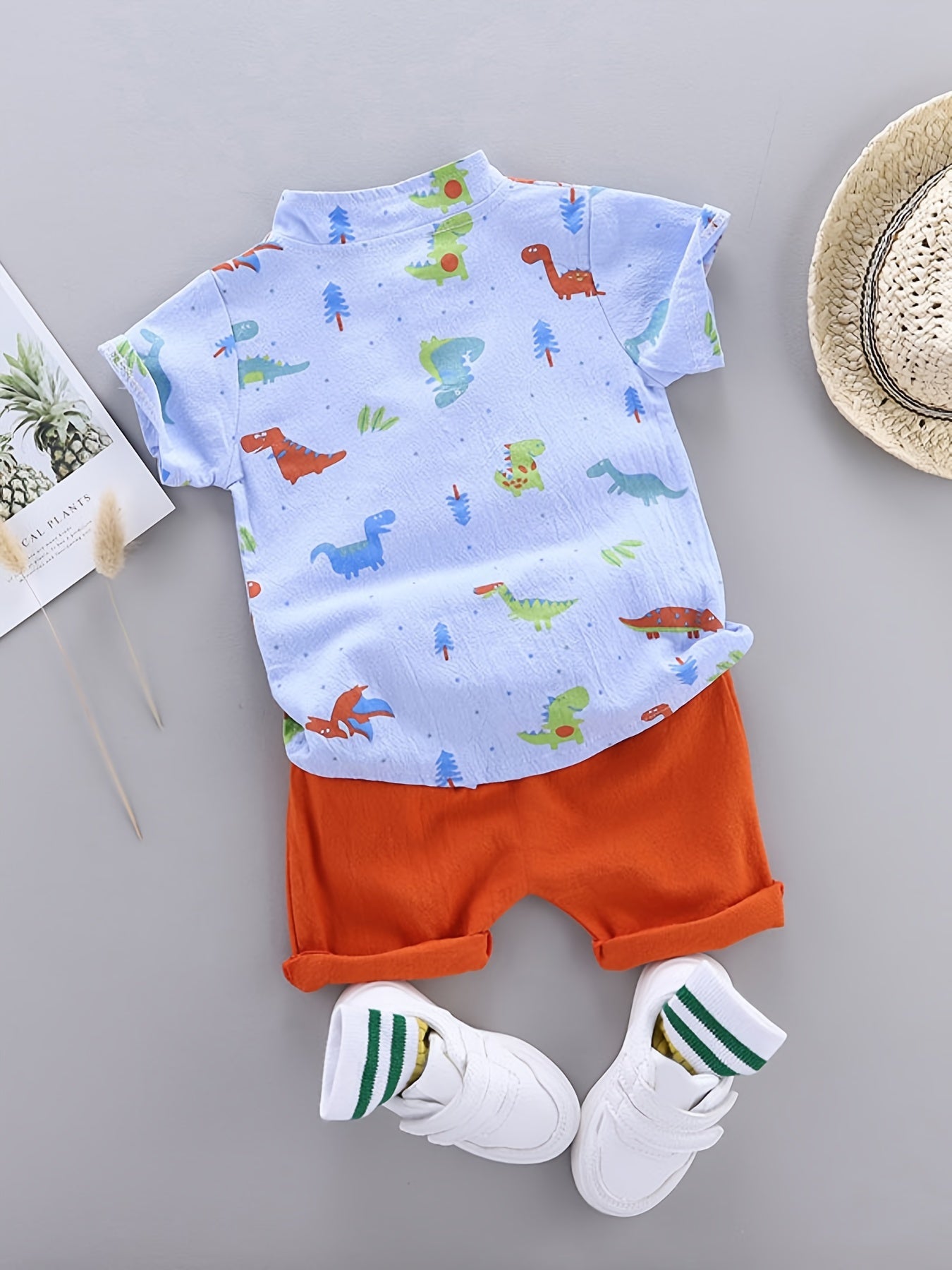 Kids' Cotton Dinosaur Print Shirt & Shorts Set for Summer