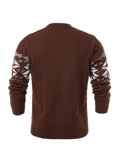 Men's Slim-Fit Cable Knit Sweater - Winter Warm Pullover with Geometric Corduroy Clasp (Adjustable Rope), Round Neck Long Sleeve Casual Sweating for Fall/Winter Layering - Hand Washable Knitwear for Smart-Casual Outfits (Not