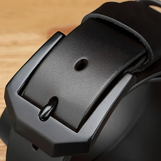Men's Genuine Leather Belt - Adjustable Black/Brown Cowhide with Polished Alloy Square Buckle, Vintage Casual to Business Style, Versatile Men's Belt | Sophisticated Style | Durable Leather Belt