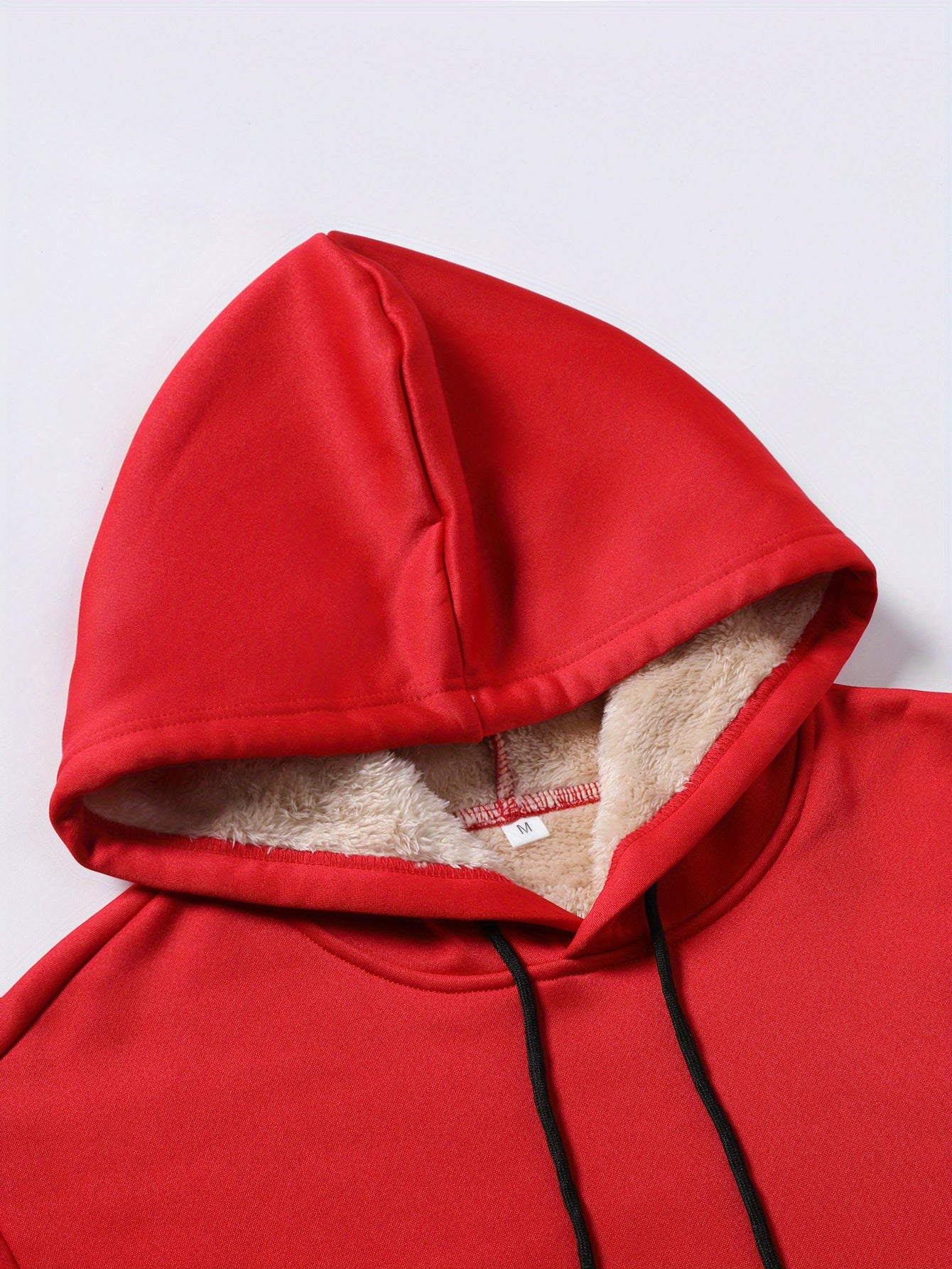 Men's Red Hooded Christmas Sweater with White Fur-like Collar & Golden Trim - Long Sleeve Loose Fit Casual Pullover, Machine Washable Winter Warmth for Holiday Parties, New Year's Eve & Winter Events - Festive Sweater for Men