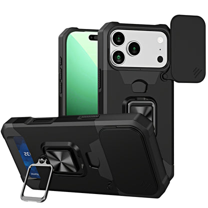 Retro PVC Phone Case with Sliding Camera Slot and Ring Stand
