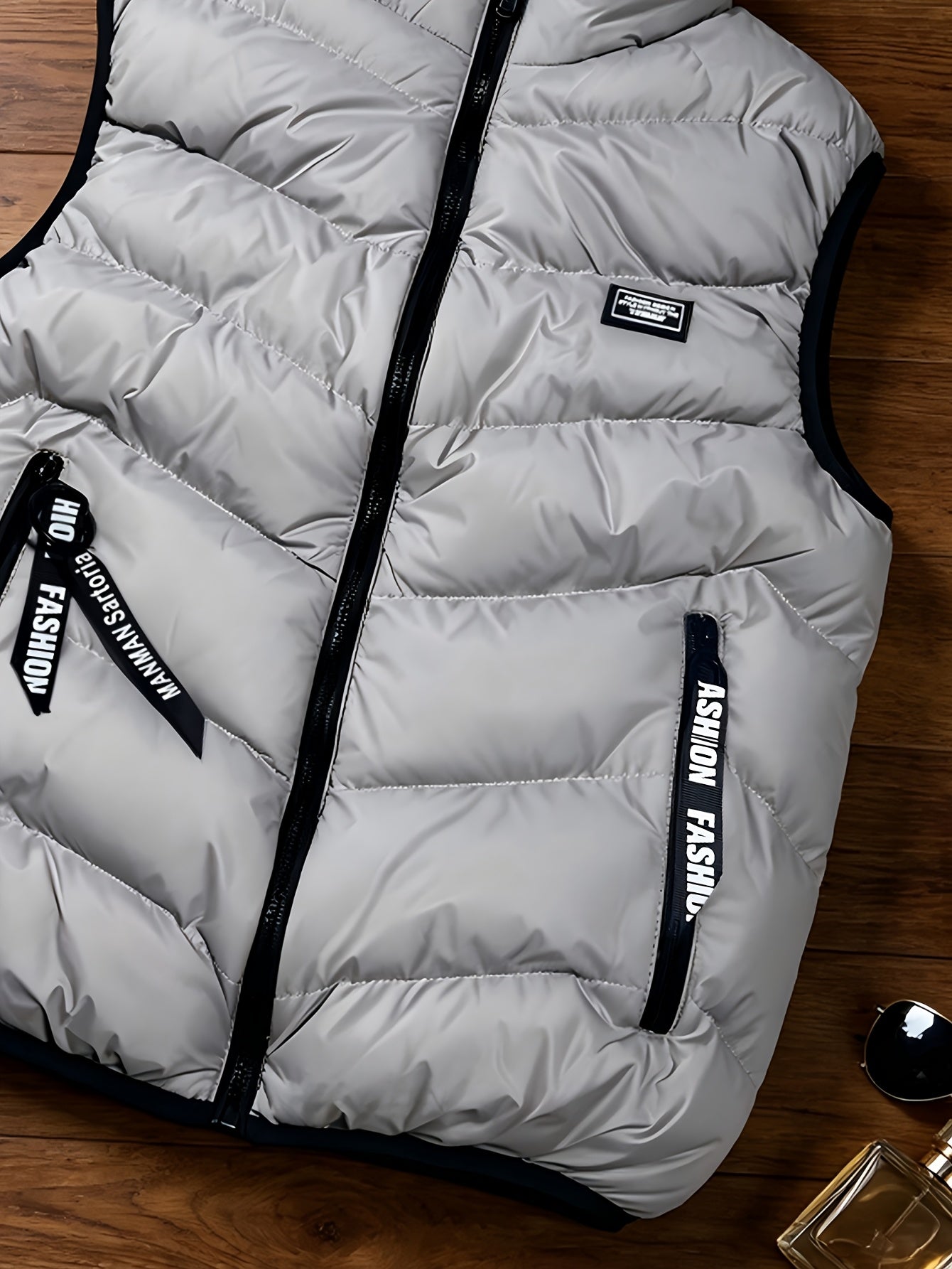 Men's Thickened Polyester Warm Vest with Full-Zip and Stand Collar