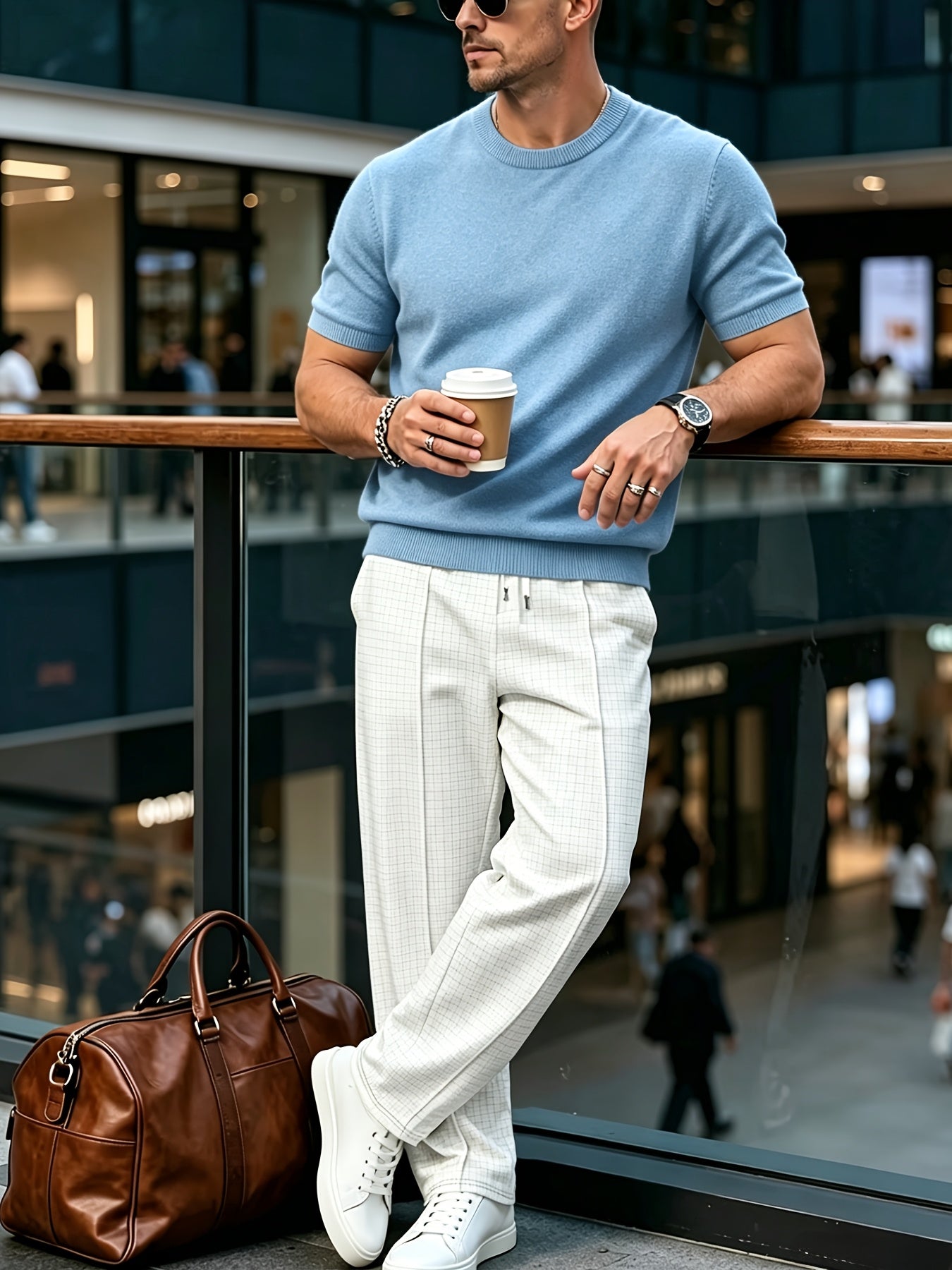 Men's Slim Fit Round Neck Knit Short Sleeve T-Shirt
