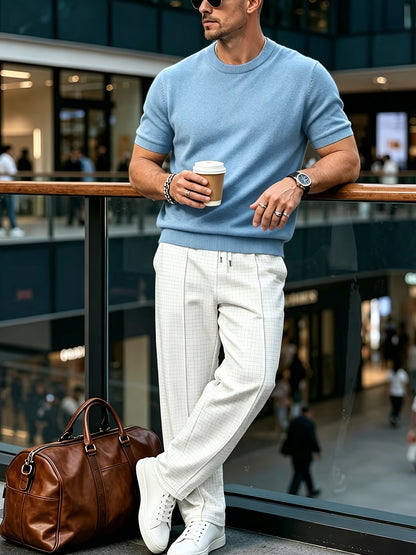 Men's Slim Fit Round Neck Knit Short Sleeve T-Shirt