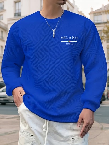 Men'S Casual Long Sleeve Crew Neck Sweatshirt | Heavyweight Geometric-patterned, Regular Fit, Ideal for Spring/Fall