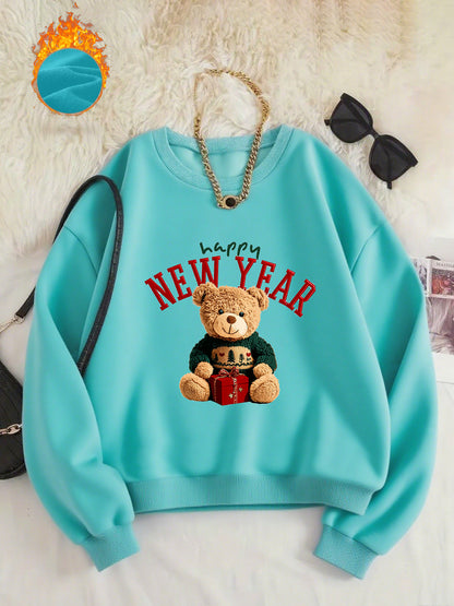 -Lined Women's Crewneck Pullover, Casual Printed Versatile Sweatshirt, Multiple Colors Available