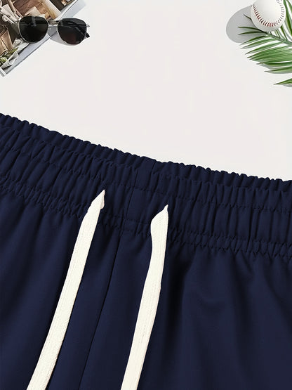 Men'S Stylish Print Shorts with Yacht Patterns, Drawstring Casual Summer Shorts.