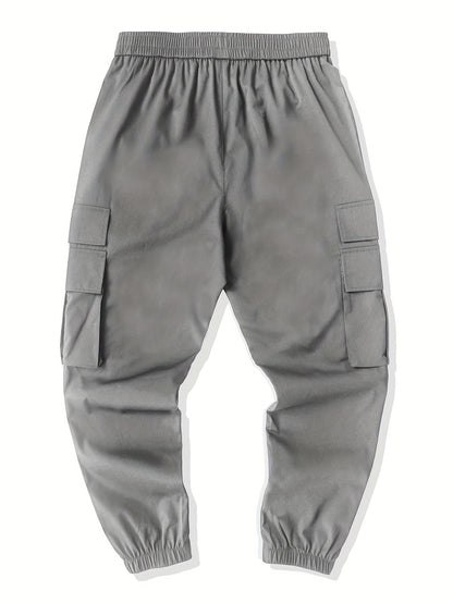 Men's Casual Solid Color Cargo Pants with Drawstring Waist