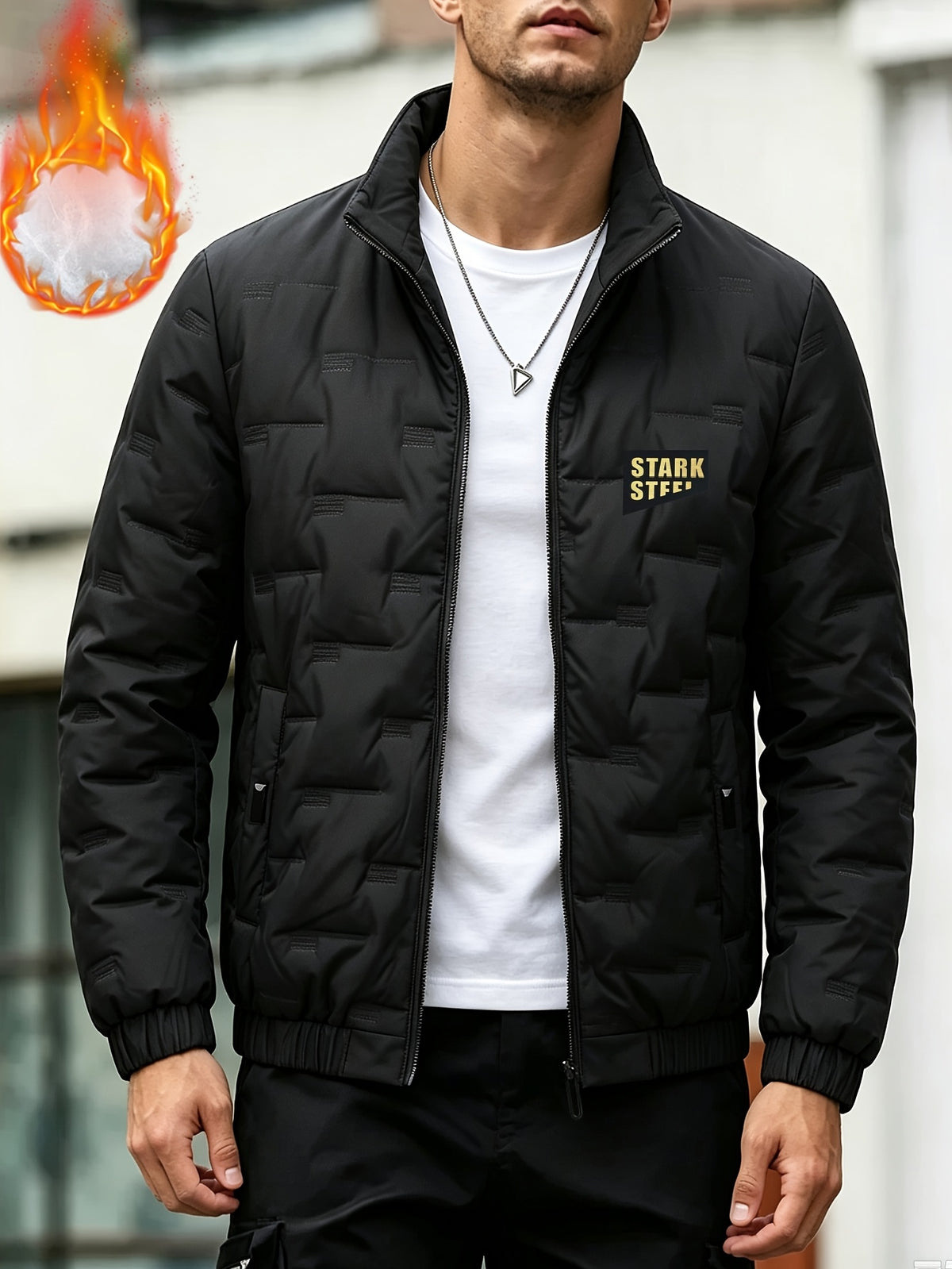 Men's Casual Stand Collar Thickened Outer Jacket for Fall Winter