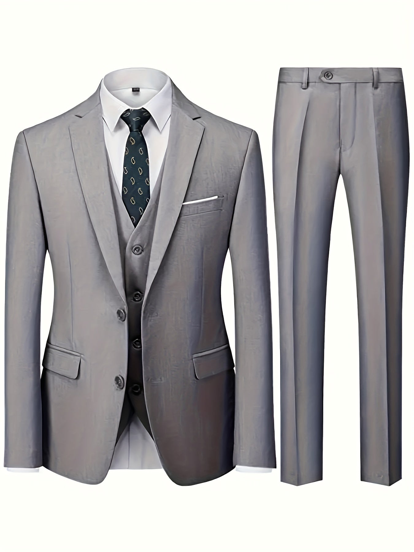 Men's 3-Piece Suit with Jacket, Vest & Pants - Stylish Formal Wear