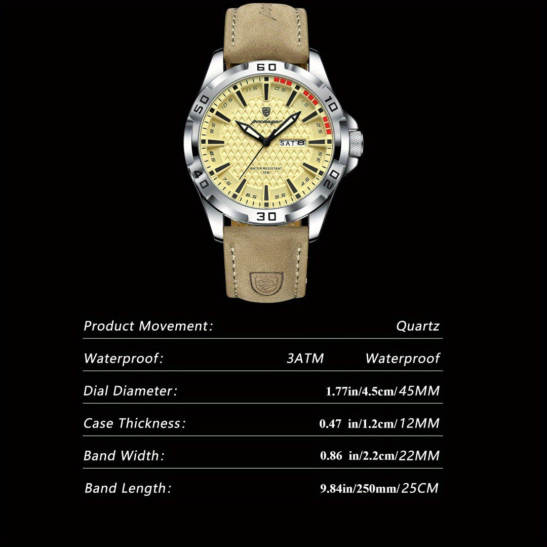 POEDAGAR Men's Casual Quartz Watch with Date & Waterproof
